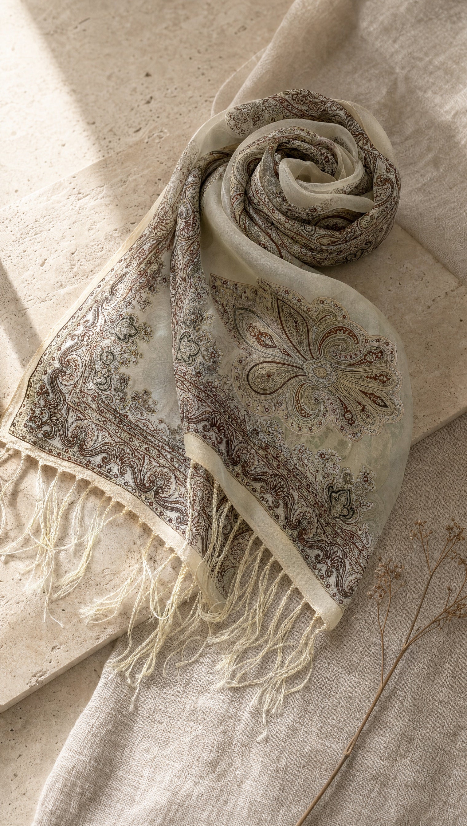 Pashmina Hijab gefaltet als Still-Life – Stofftextur und seidiger Schimmer