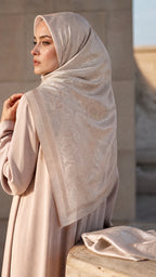 Square Hijab in Rosa – getragen im Outdoor-Editorial